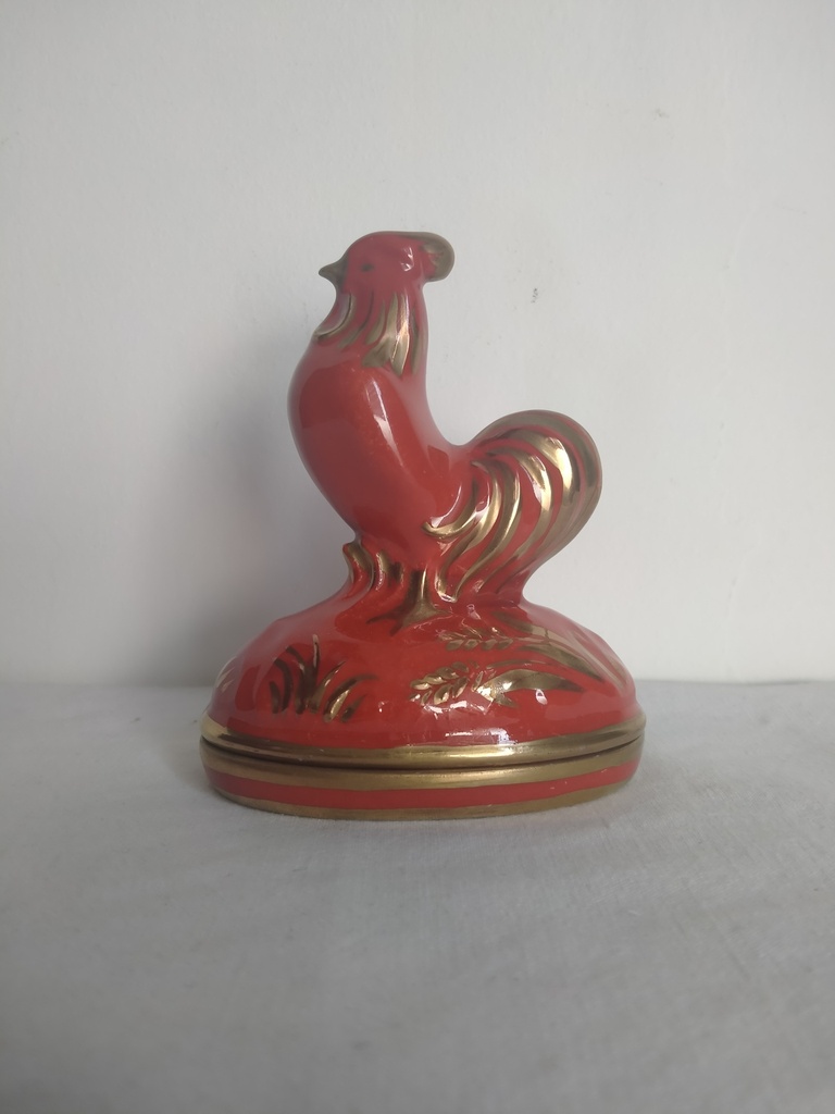 Boite en porcelaine en forme de coq tabatière ancienne en porcelaine Limoges vers 1900