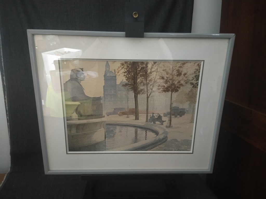 Aquarelle représentant une Vue de Paris (fontaine du Palmier Place du Chatelet), signé Fernand A. Crépaux