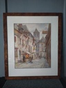Aquarelle signé Pierre Vinit représentant une vue de ville en Bretagne, 1ere moitié XXe siècle