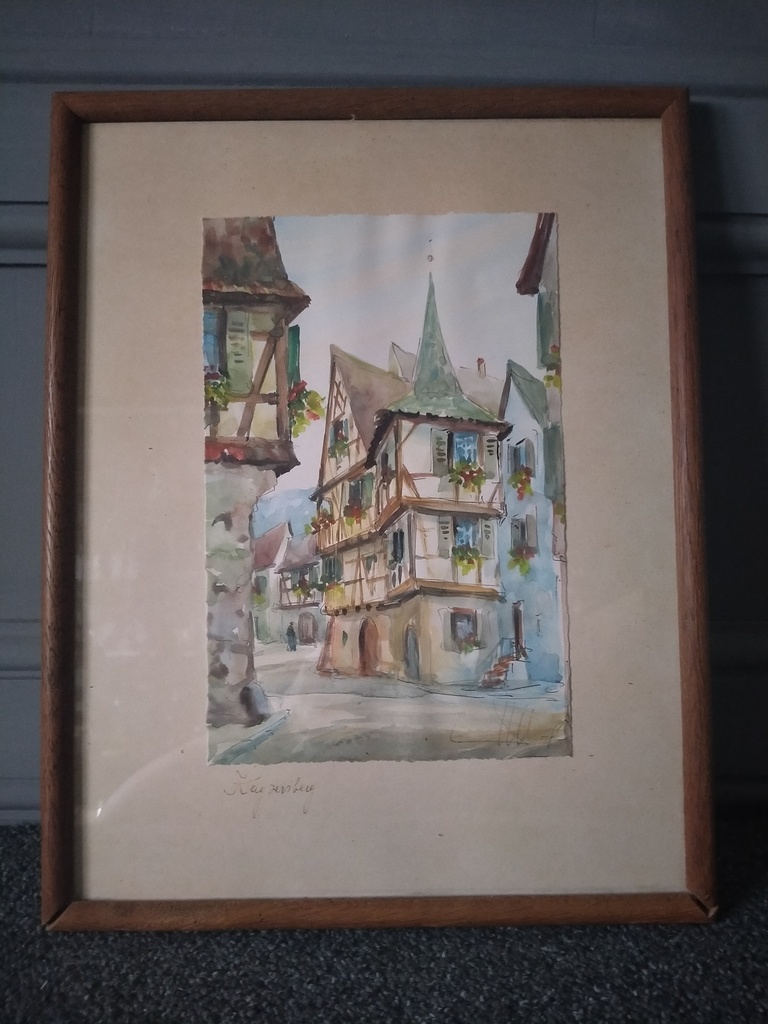 Aquarelle, vue de "Kaysersberg" (ville d'Alsace)