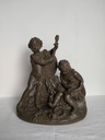 Sculpture en terre cuite, deux putti musiciens, Fernand Cian