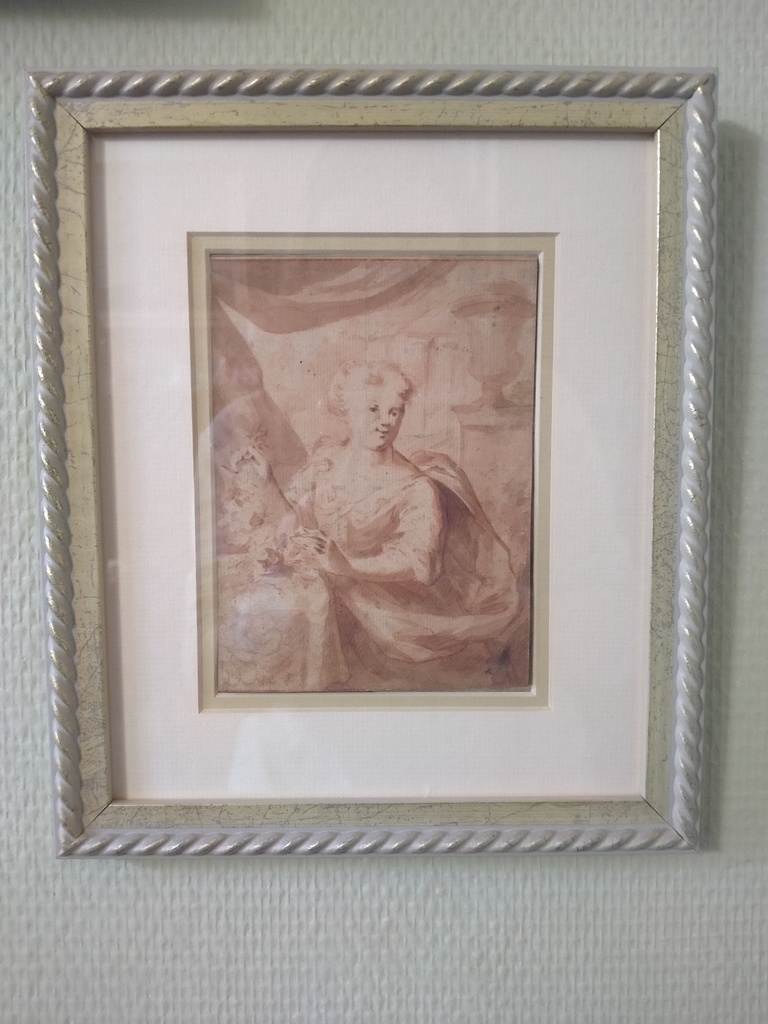 Dessin à la sanguine portrait de Dame de qualité XVIIIe siècle