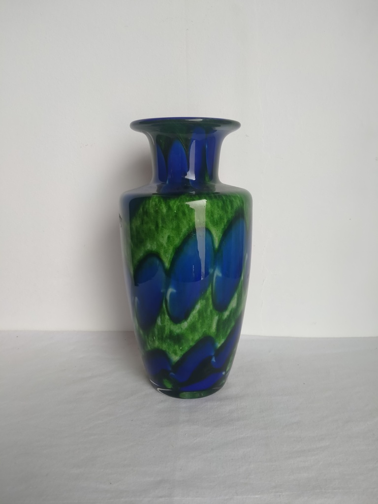 Jozefina Krosno vase en verre soufflé main bleu et vert 