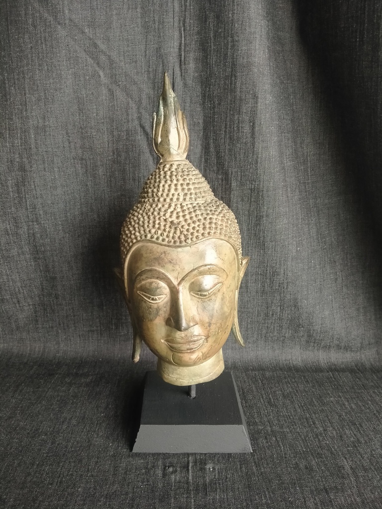 Tête en bronze de Bouddha de style Thaï Sukhothaï 