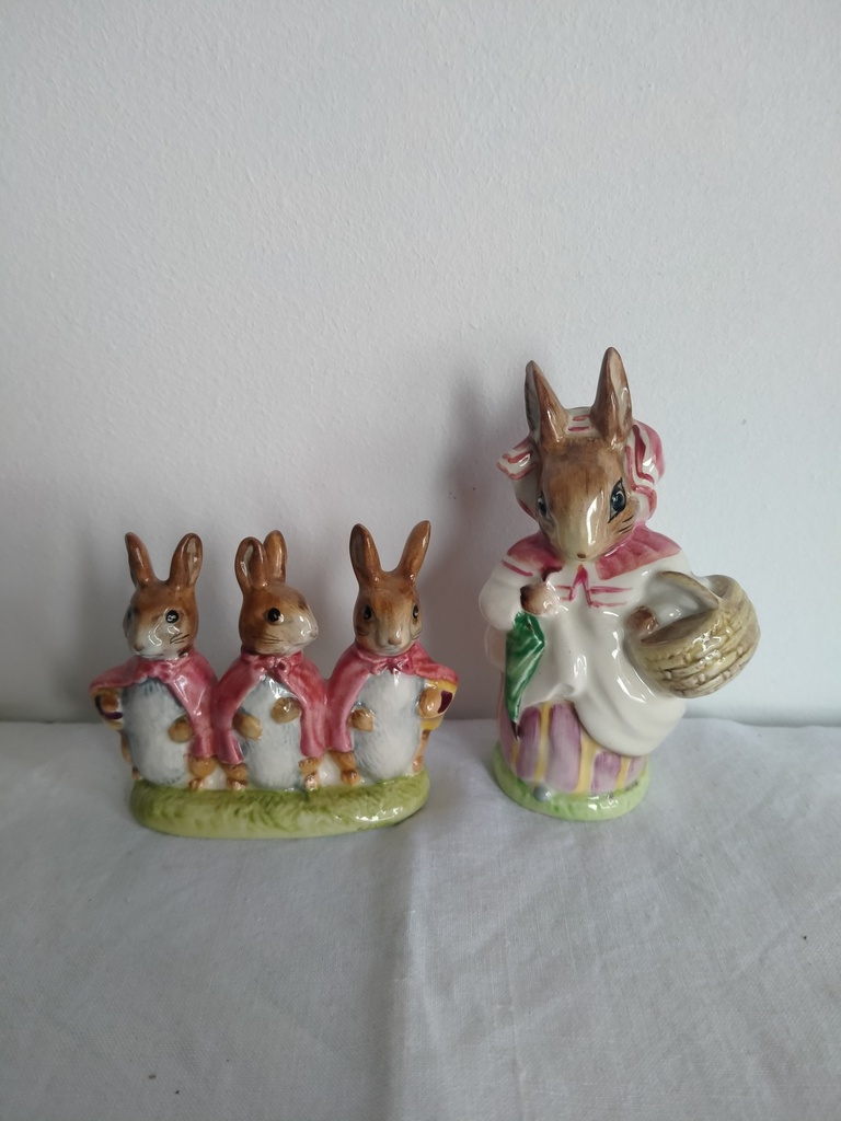 Figurines Beswick de Beatrix Potter, Mrs Rabbit et Flopsy Mospy and Cottontail