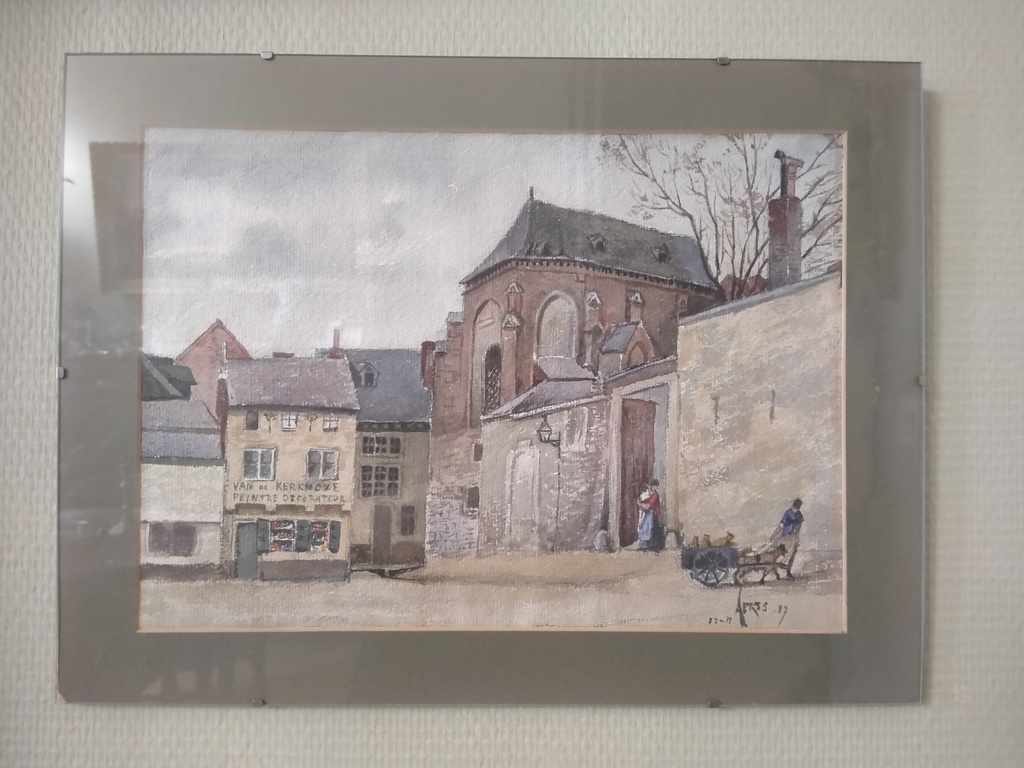 Florimond Aerts (attribué à), Place Sainte-Claire, aquarelle daté de 1887