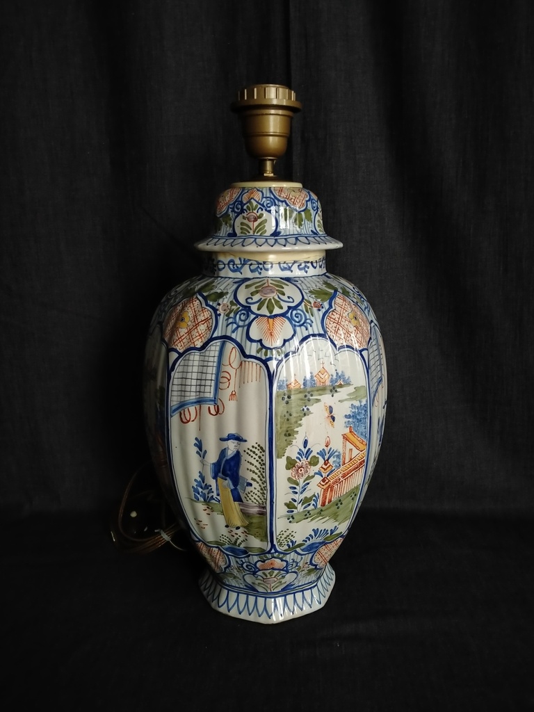 Potiche De Drie Klokken (les trois cloches), Delft XVIIIe siècle, monté en lampe 