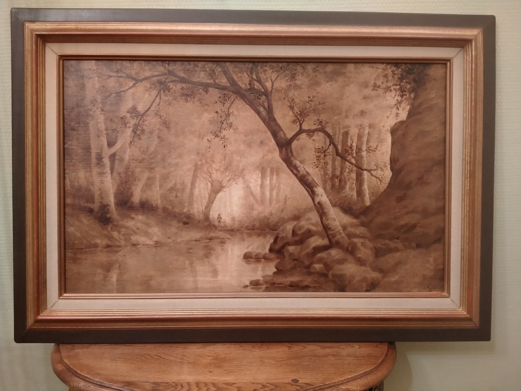 Paysage de foret en camaïeu de brun huile sur toile signée en bas à droite A. Tallon école française