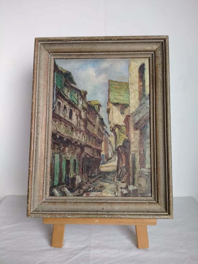 Peinture "Rue de la Paix, Lisieux", signée Gaston Laborde (peintre Normand)