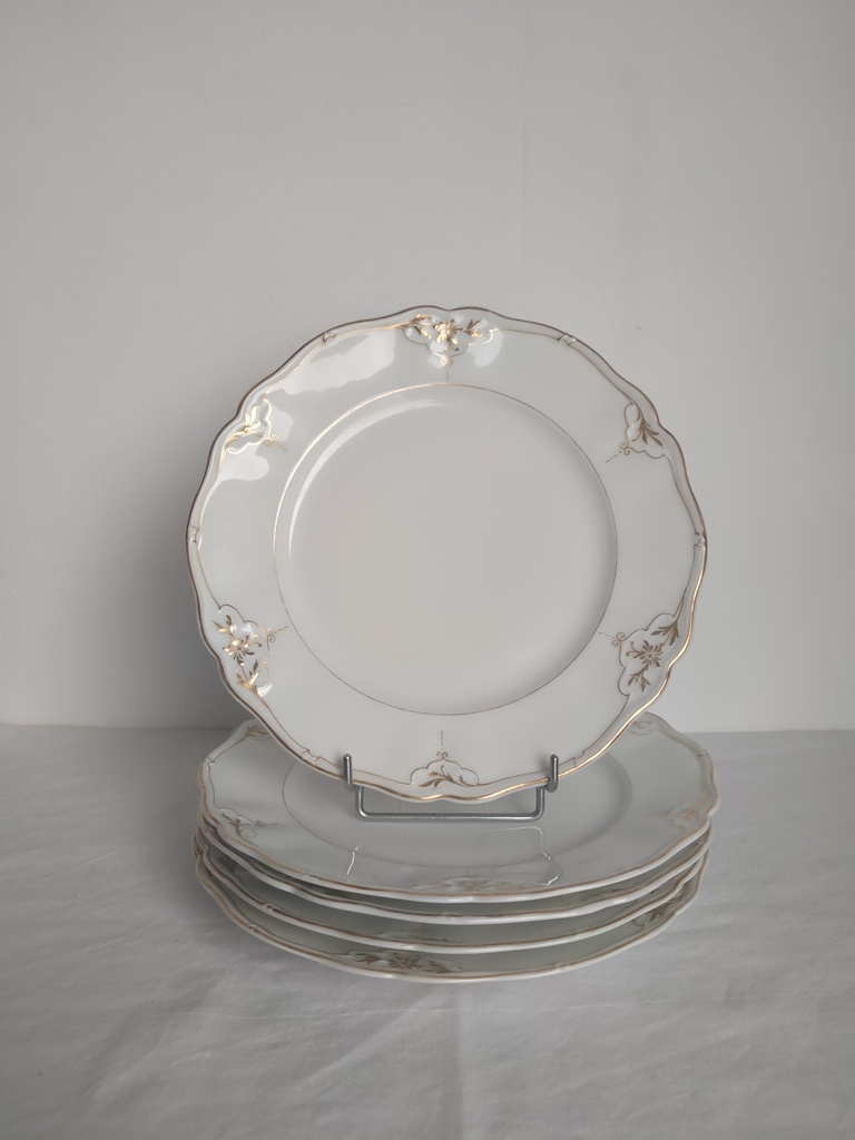 Ensemble de 5 assiettes en porcelaine, Limoges / Vermeren-Coché (Bruxelles)