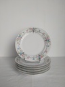 Ensemble de 6 assiettes en porcelaine, décor main de bouquets de fleurs