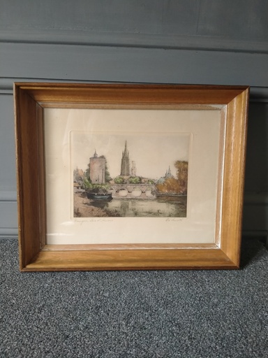 [A146] Gravure couleur "Bruges, Lac d'Amour" signée De Smeth