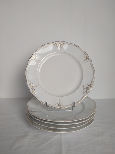 [A113/2] Ensemble de 5 assiettes en porcelaine, Limoges / Vermeren-Coché (Bruxelles)