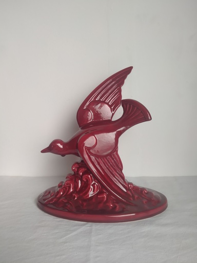 [23009] Oiseau en céramique émail rouge, Art Déco