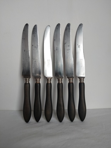 [23022] Série de 6 couteaux, coutelier La Trompette, manche en ébène