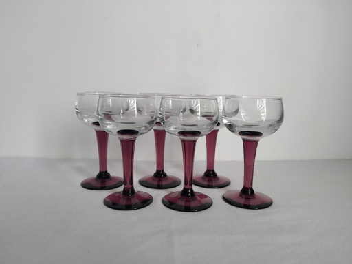[23006] Série de 6 verres à vin, piètement coloré