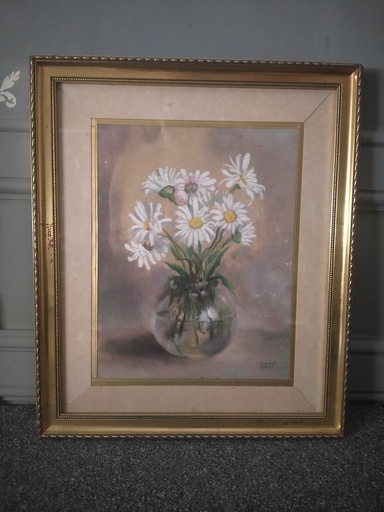 [A107] Pastel, bouquet de Marguerites, Marcel Gillet