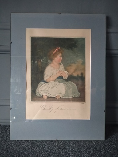 [A001] Gravure colorée "The Age of Innocence", Joshua Reynolds, Joseph Grozer