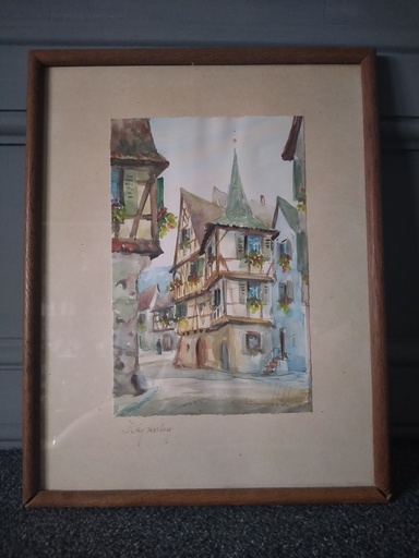 [A123] Aquarelle, vue de "Kaysersberg" (Alsace)