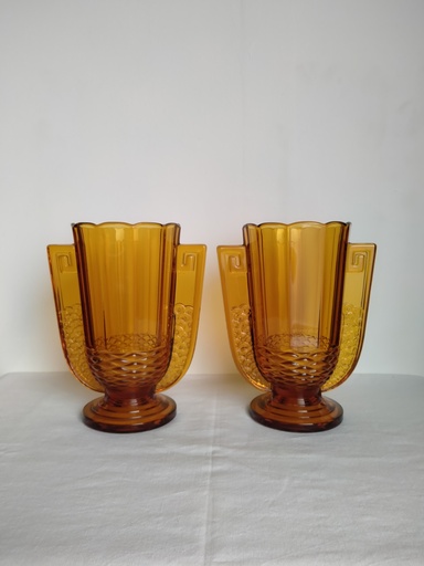 [A067] Paire de vases Val Saint Lambert, modèle "Roméo" LUXVAL