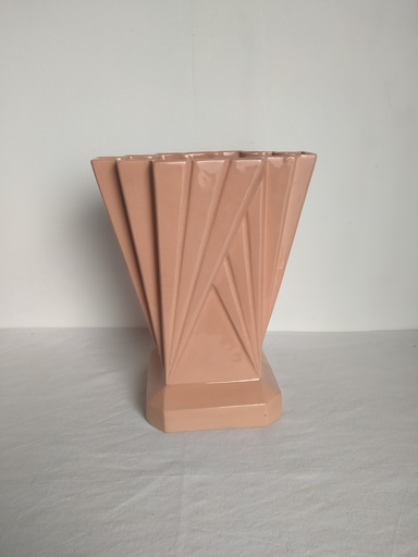[23049] Vase craquelé rose saumon Art Déco faïencerie d'Orchies