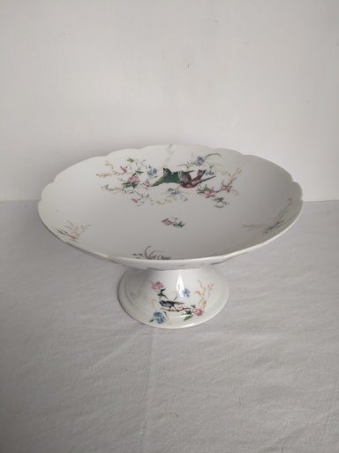 [23049] Coupe à fruit en porcelaine de Limoges Haviland décor de fleurs et d'oiseaux fin XIXe siècle