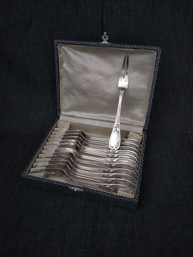 [A112] 12 fourchettes à escargots en métal argenté Ercuis dans leur coffret