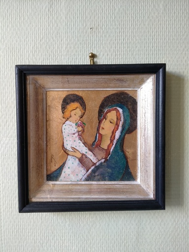 [23056] Peinture sur faïence, Vierge à l'enfant, école belge