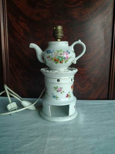 [A084/2] Ancienne tisanière montée en lampe porcelaine de Paris XIXe siècle