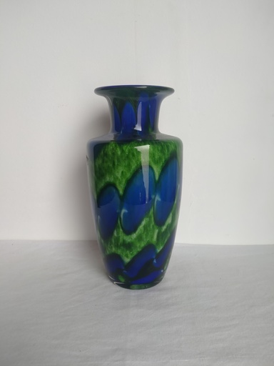 [A079/2] Jozefina Krosno Pologne vase en verre soufflé main bleu et vert