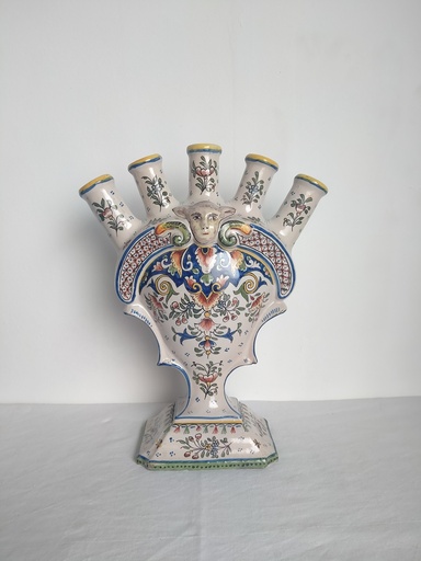 [A084/1] Tulipière en faïence polychrome à décor de Rouen, Geo Martel (Desvres)