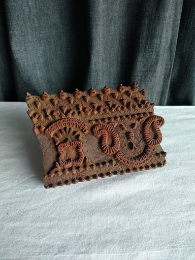 [24002/3] Ancien tampon textile en bois à motif de cachemire
