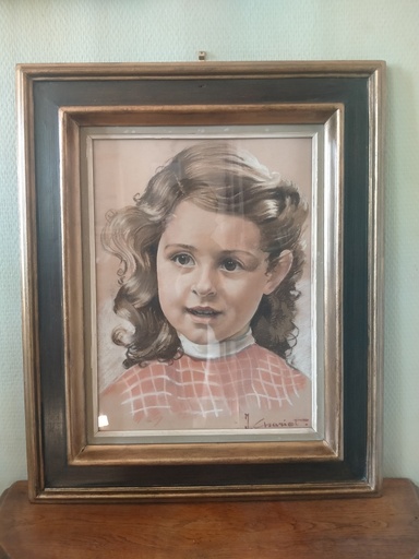 [24034] Dessin portrait d'enfant datant des années 50 signé J. Chariot