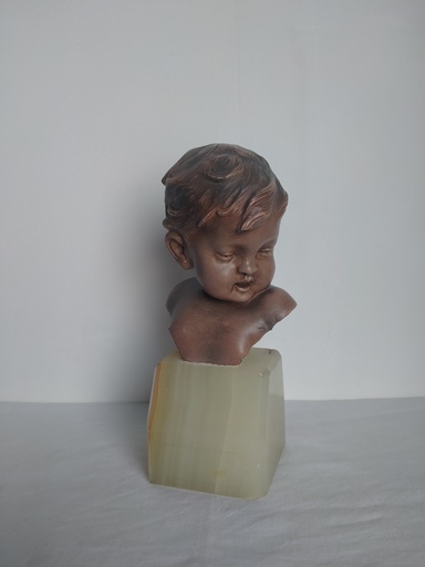 [A108] Buste d'enfant en terre cuite signé Auguste Carli