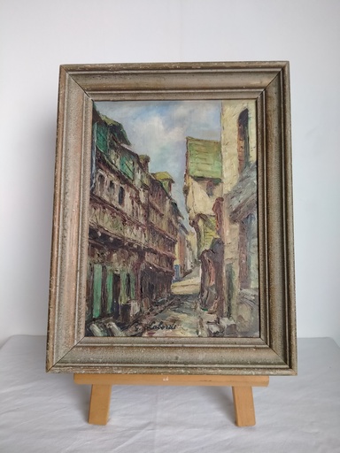 [A047] Peinture "Rue de la Paix, Lisieux", signée Gaston Laborde (peintre Normand)